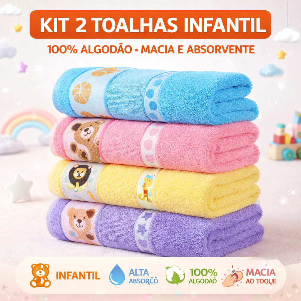 Kit2 Toalha De Banho Infantil Com Desenhos Kids 10