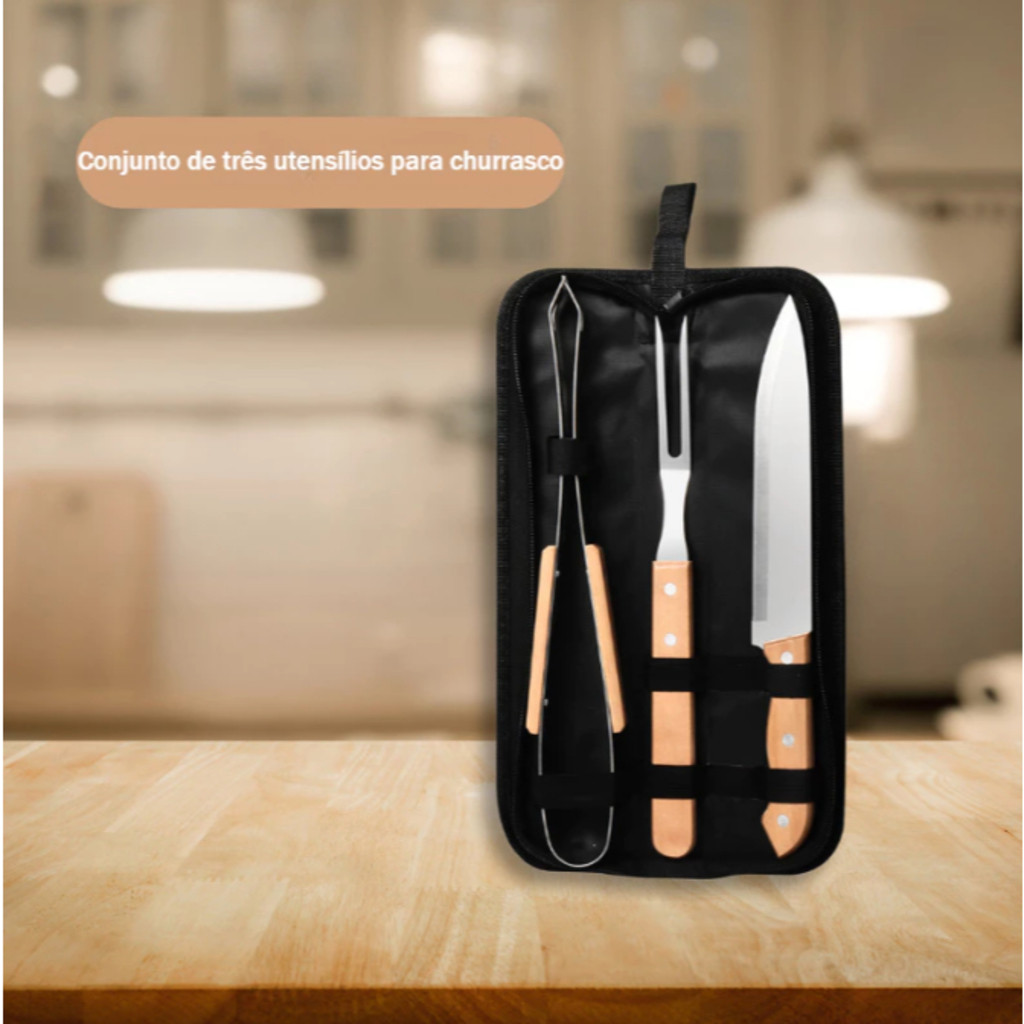 Kit de Churrasco de Conjunto de 3 Peças Aço Inox