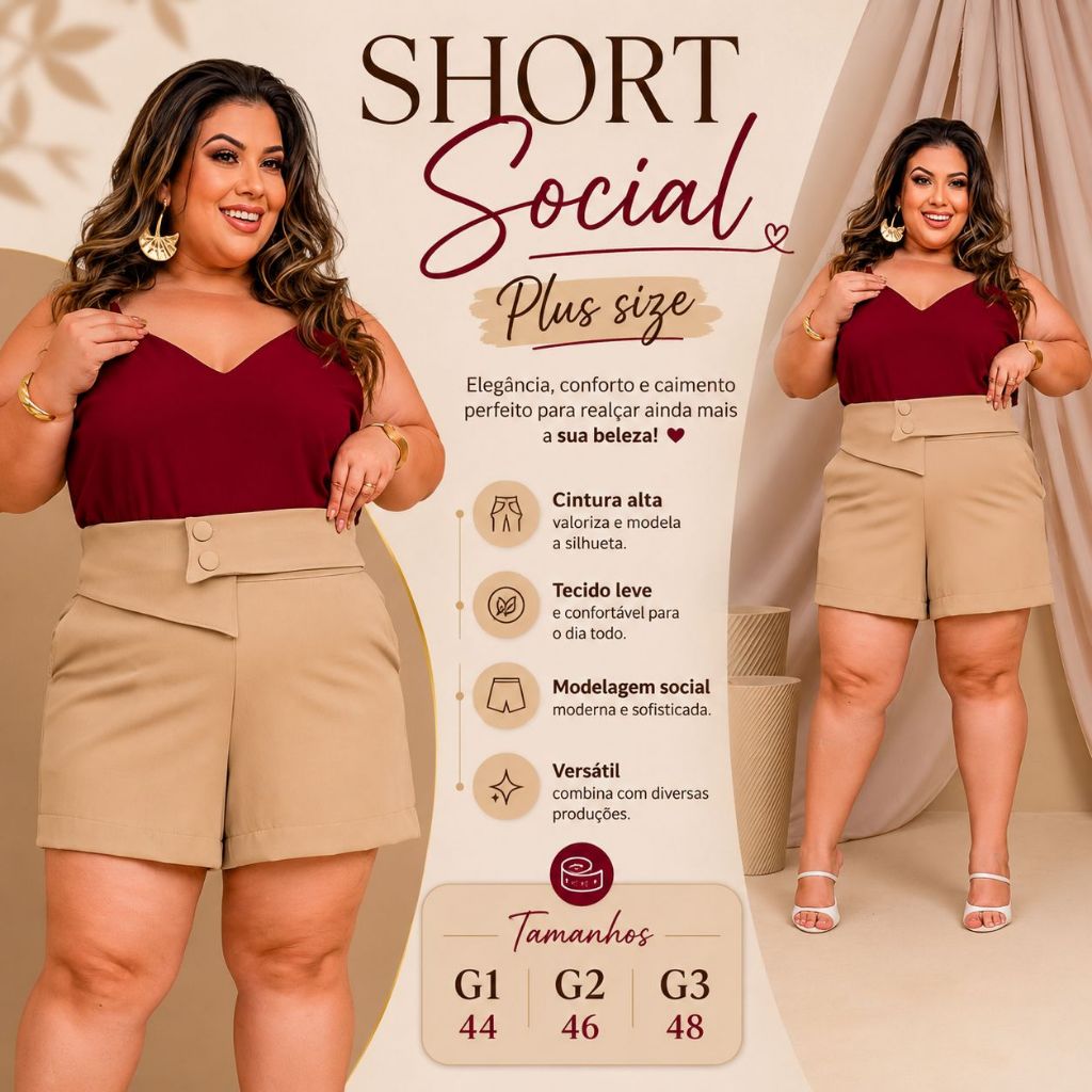 Short Bermuda Social Plus Size Feminino Cintura Al