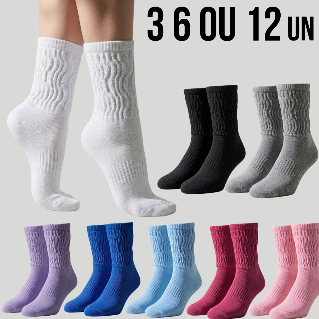 Kit 3 6 ou 12 Pares de Meias Feminina Aeróbica Fi