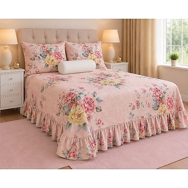 Kit Colcha Cama Cobre Leito Casal Queen C/Babado 3
