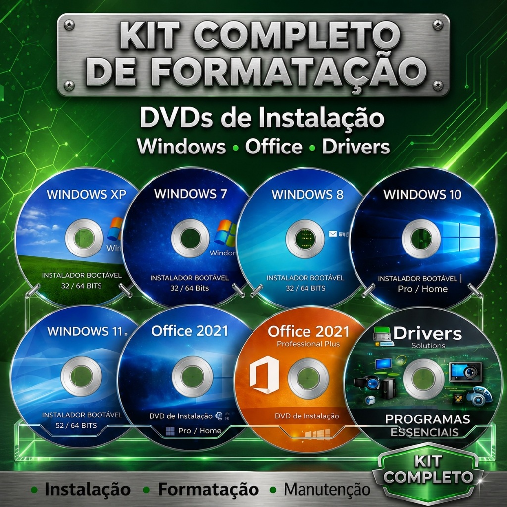 Windows 11, 10, 8, 7 e XP | DVD Kit | Pacote Offic