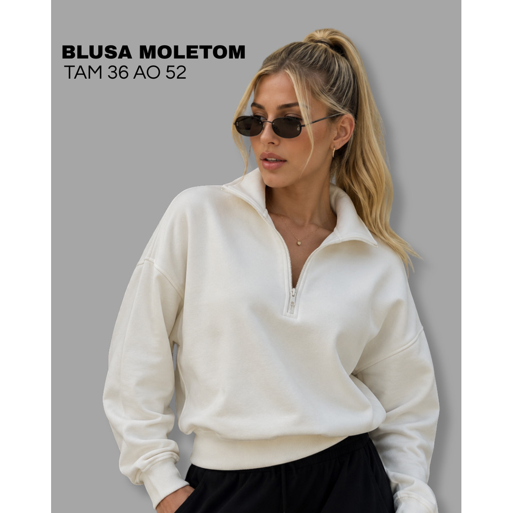 Blusa de Moletom  Feminina Gola Alta com Zíper Mo