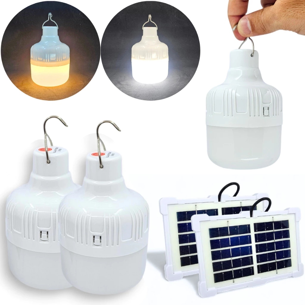 2 Peças Lâmpada Solar Camping Lampião Led Poten