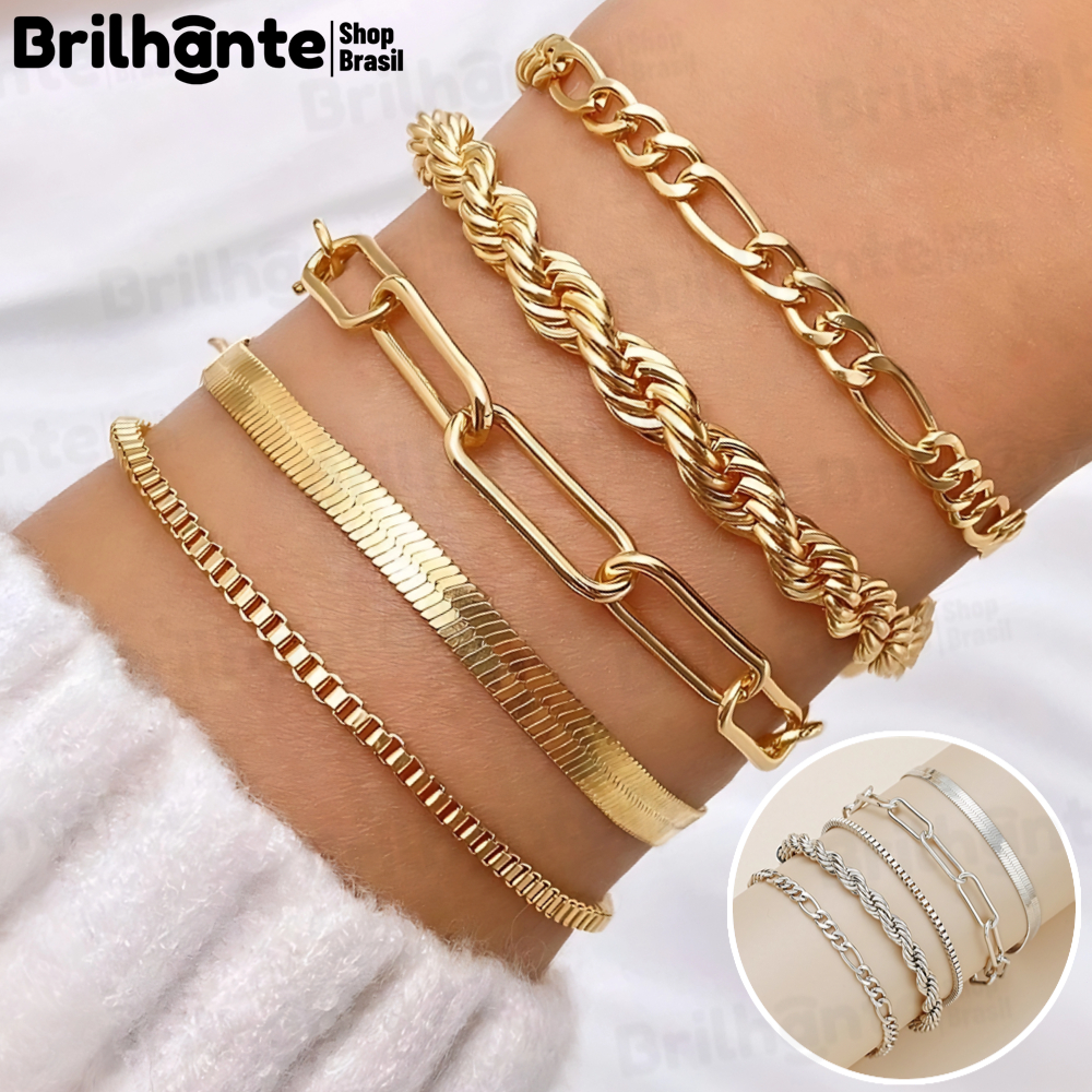 5 pcs pulseiras em aço inoxidável hipoalergênic