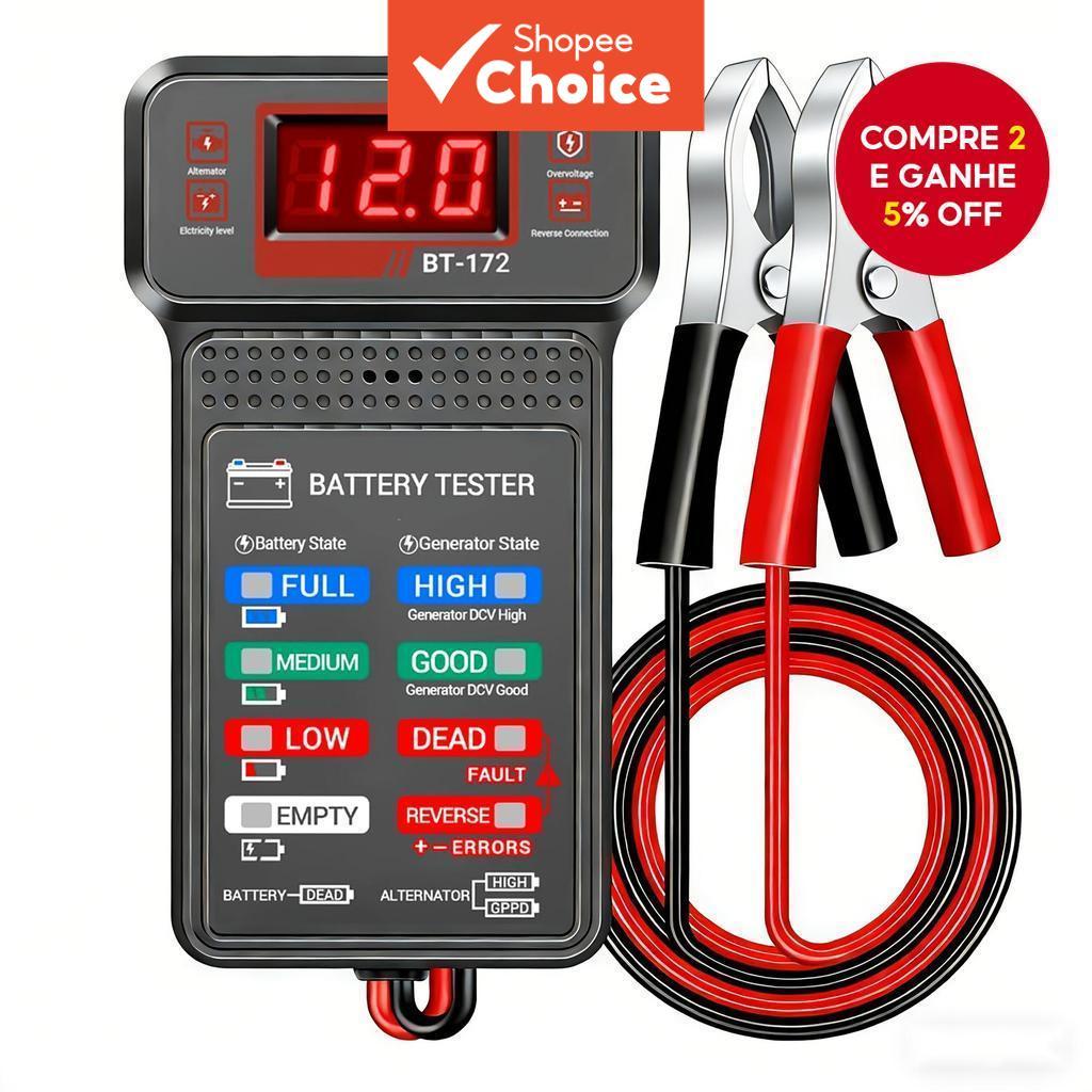 Testador De Bateria De Carro 12V Com Display LED E