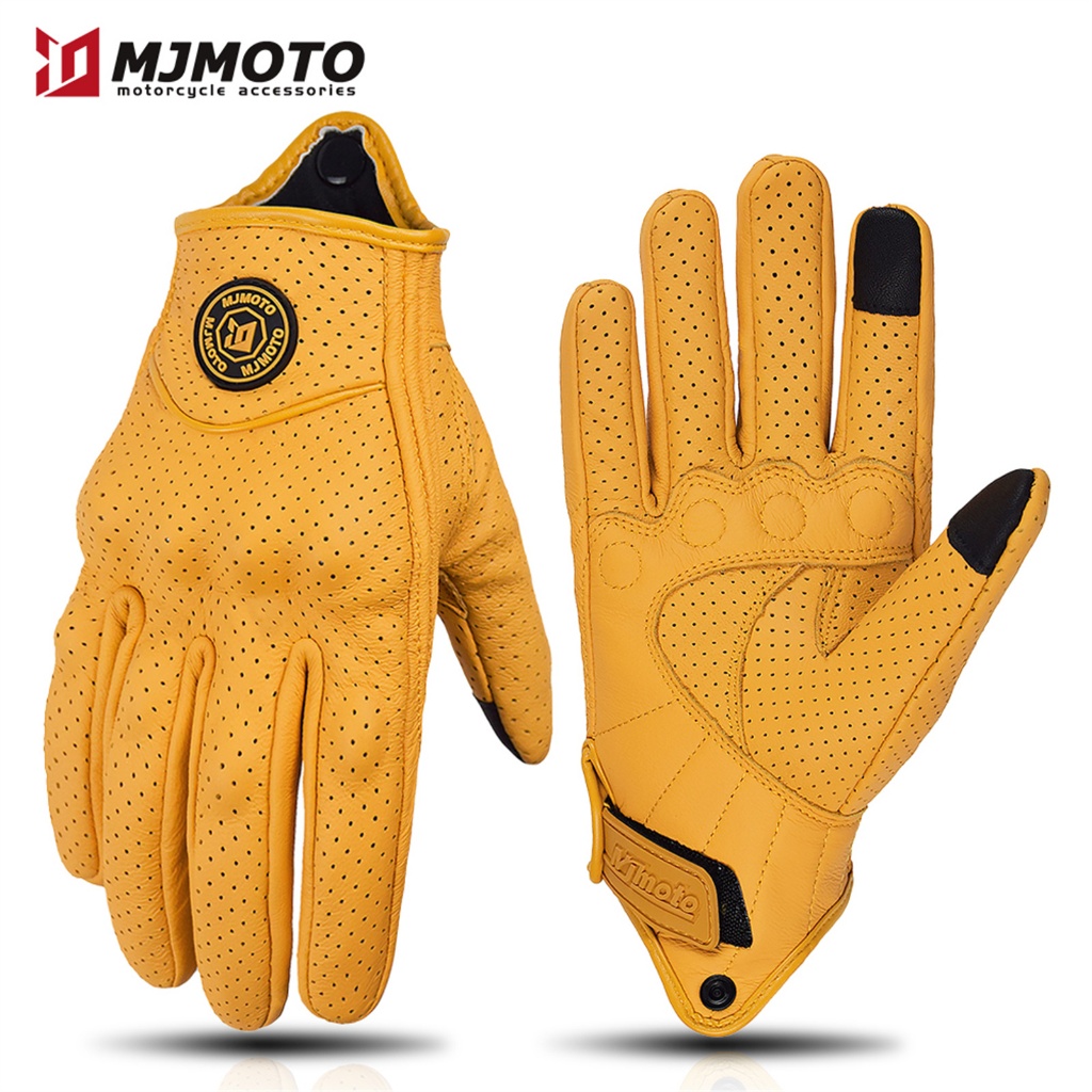 MJMOTO Luvas De Couro Retrô Para Motocicleta Ver�