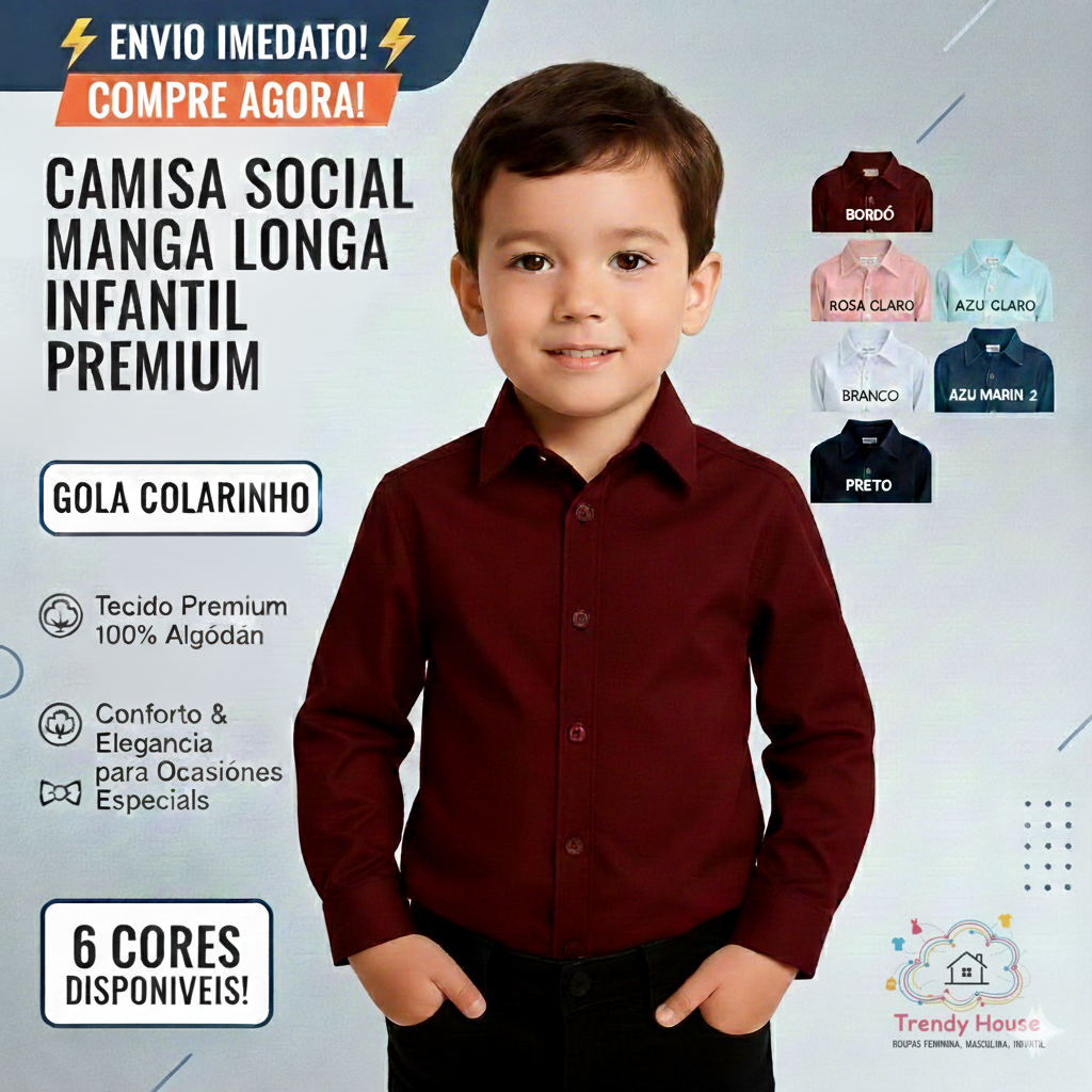 Camisa Infantil Manga Longa Roupa Social para Meni