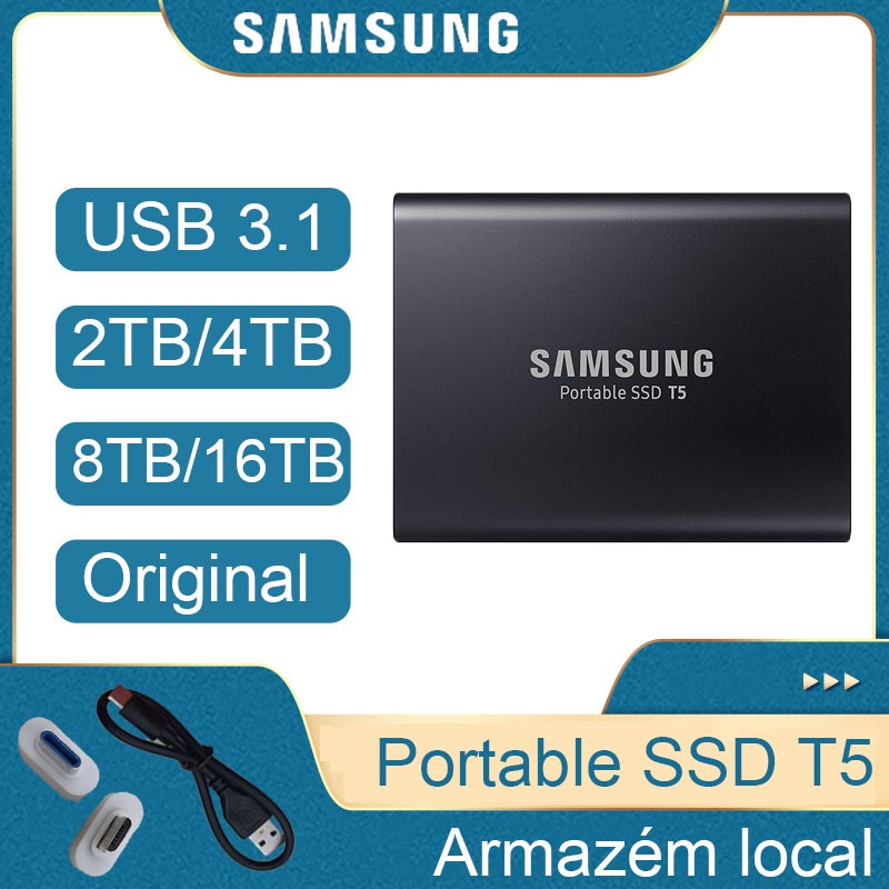 Unidade Externa SAMSUNG SSD T5 2TB/4TB/8TB/16TB De