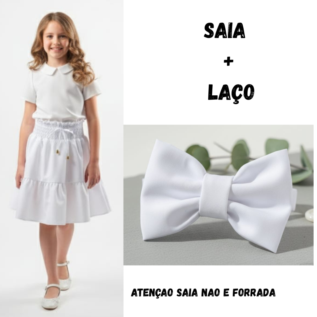Saia com laço de cabelo. Saia Branca .Saia infant