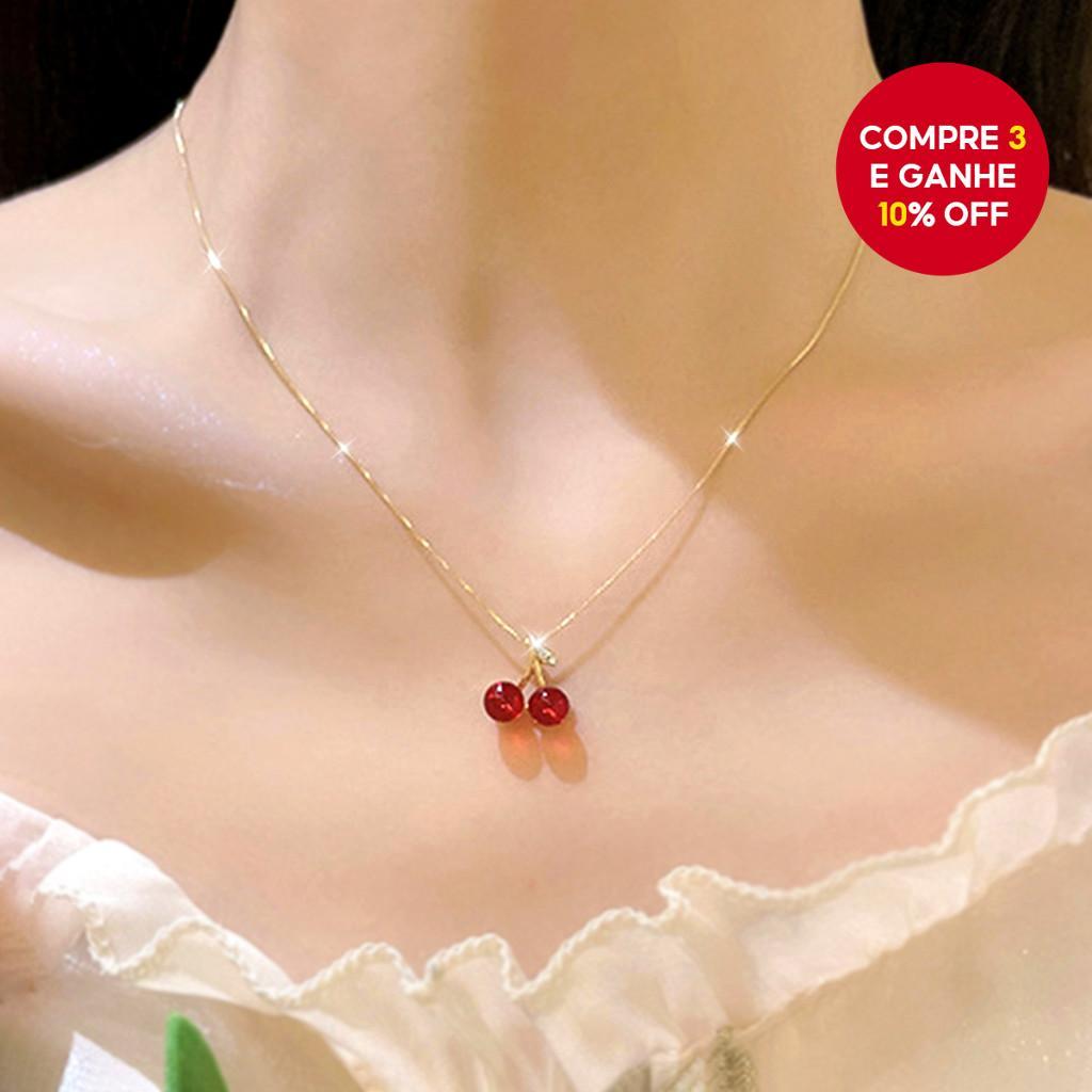 Colar Vermelho Cereja Feminino Moda Minimalista Lu