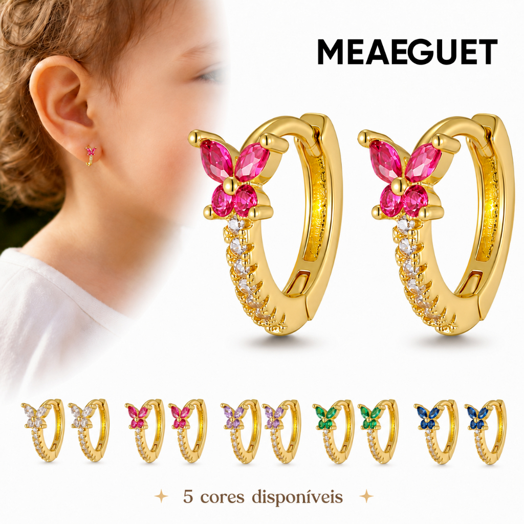 Brincos De Bebê Borboleta Meaeguet Zircônia Verm