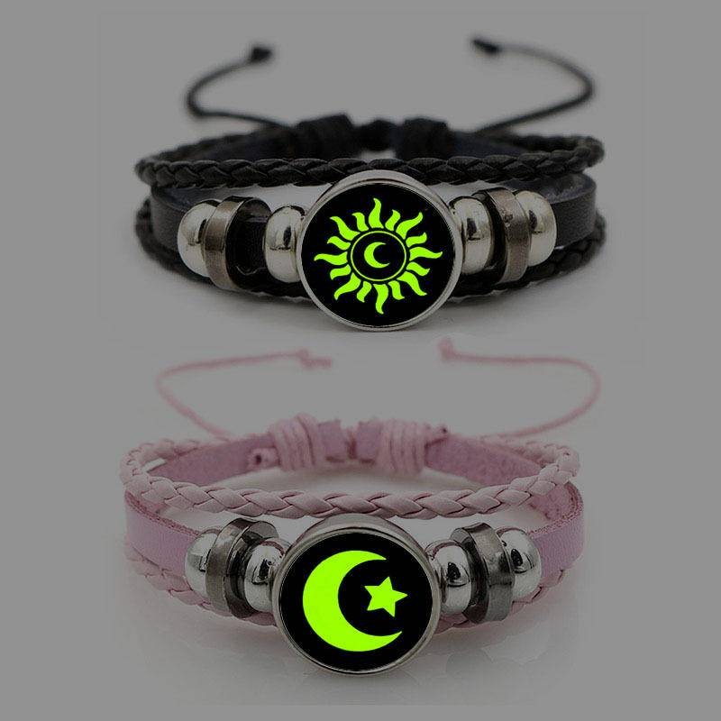 2PCS sol, lua, tempo, jóias, pulseira de couro, c