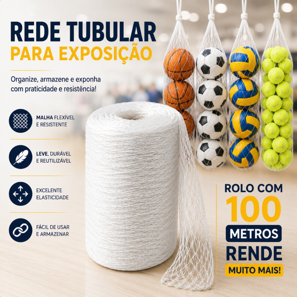 Rede Tubular Para Exposição Bolas Legumes Frutas