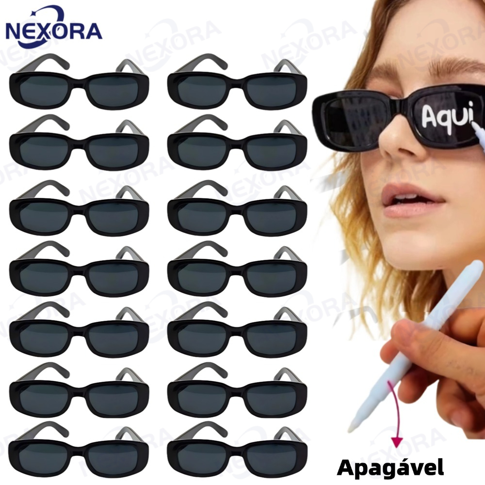 Kit Oculos Vintage Retro Preto Liso + Caneta Giz F
