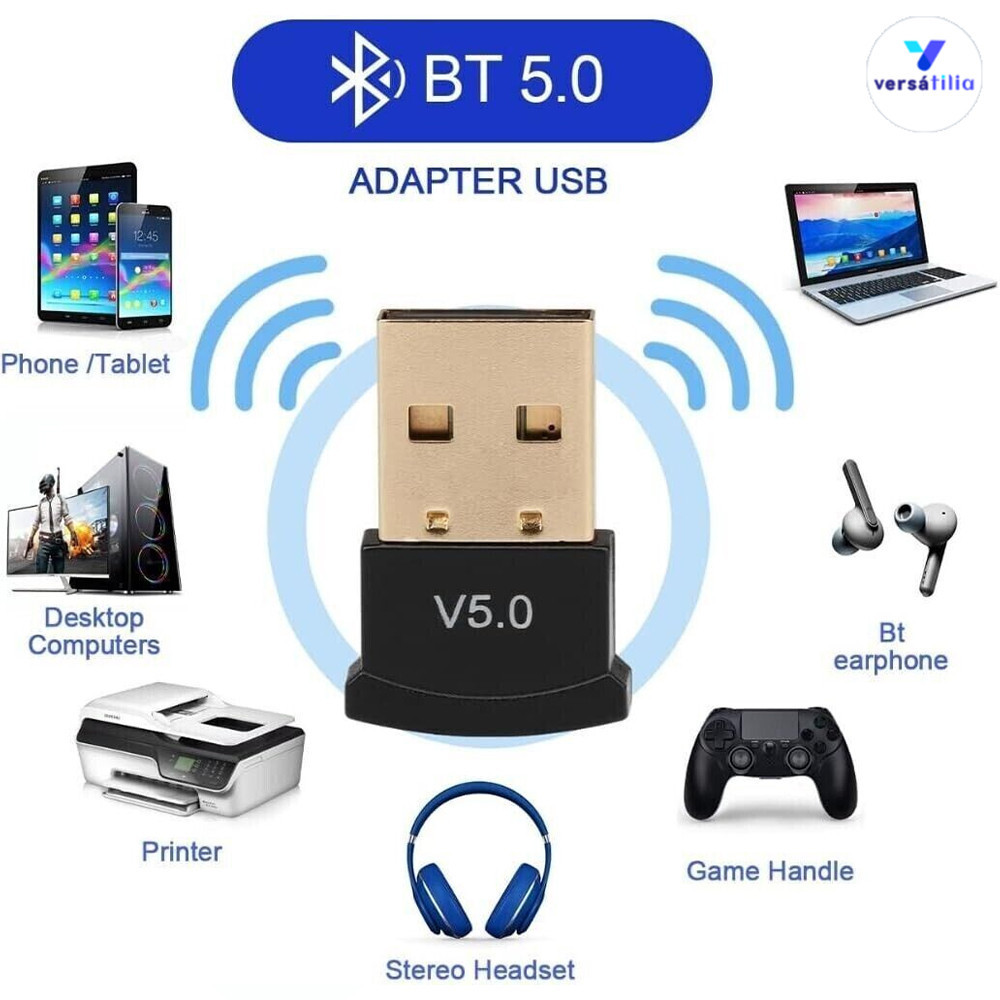 Adaptador Plug Play USB Bluetooth 5.0 compatível
