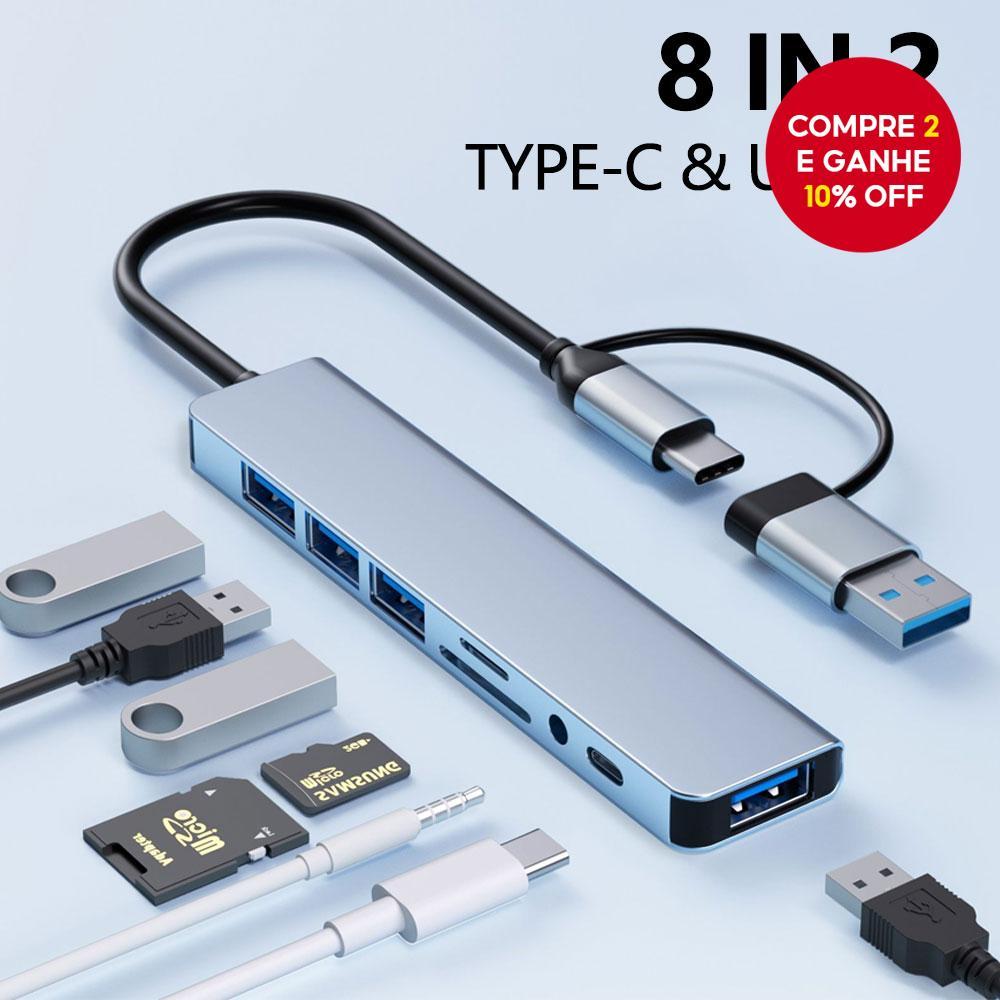 Extensor 8 Em 1 De Alumínio Com Hub USB Leitor De
