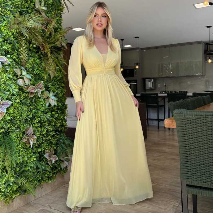 Vestido Longo de Festa Elegante Tule Madrinha Casa