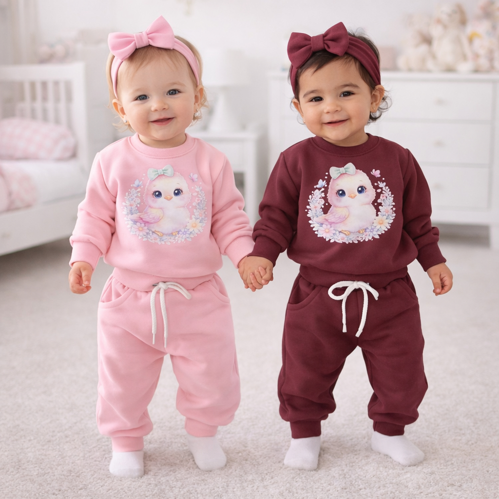 Conjunto + faixa com Laço inverno Moletom Flanela