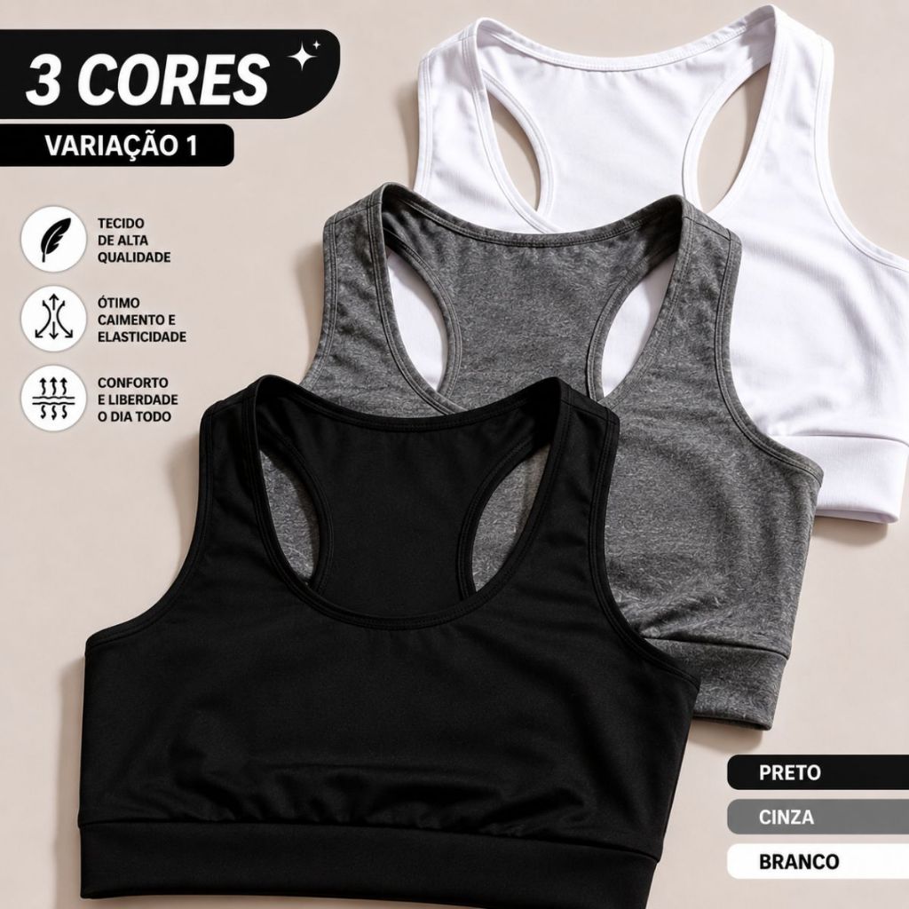 Kit 3 Top Fitness Feminino Academia Treino Roupas 