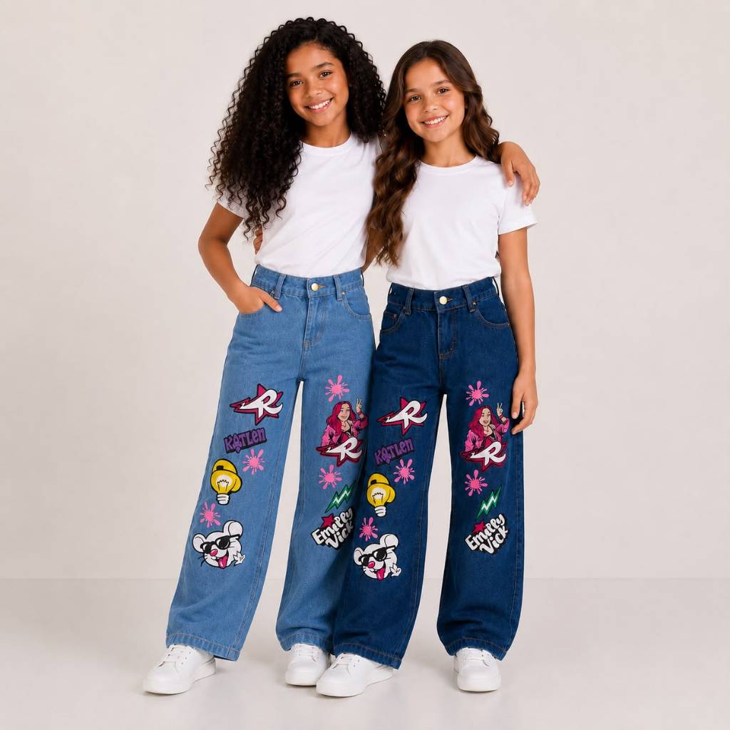 Calça Jeans Infantil Wide Leg Emily Vick com Regu