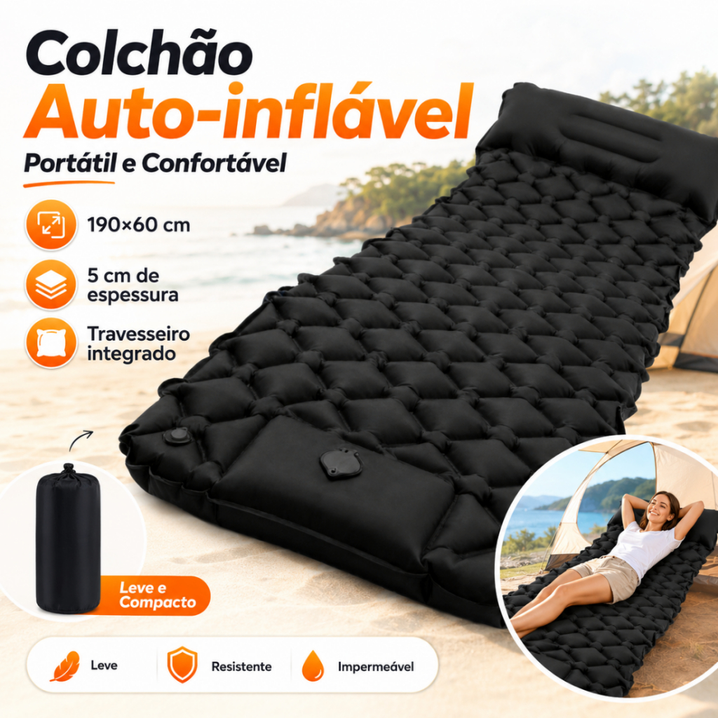 Colchão Inflável Camping Portátil 190*60cm Com 