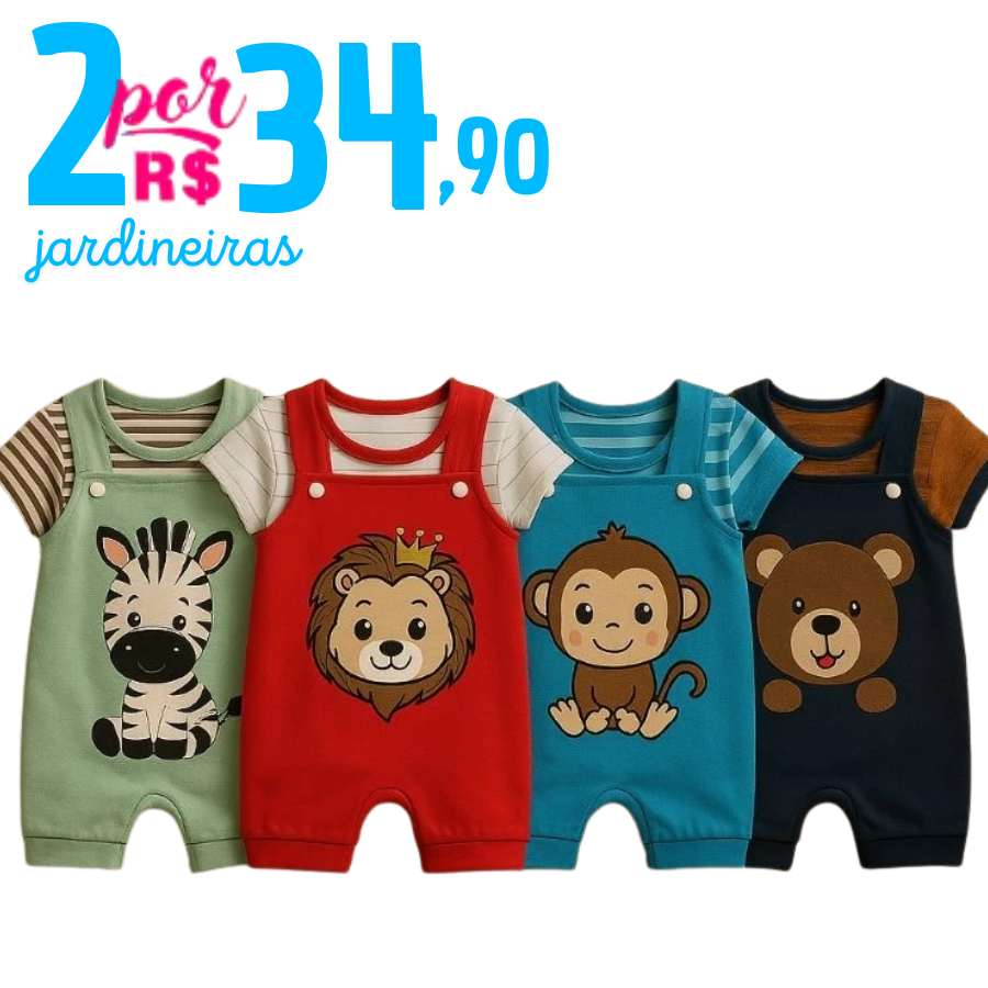 Kit 4 Peças Jardineira de Bebê Menino 2 Jardinei