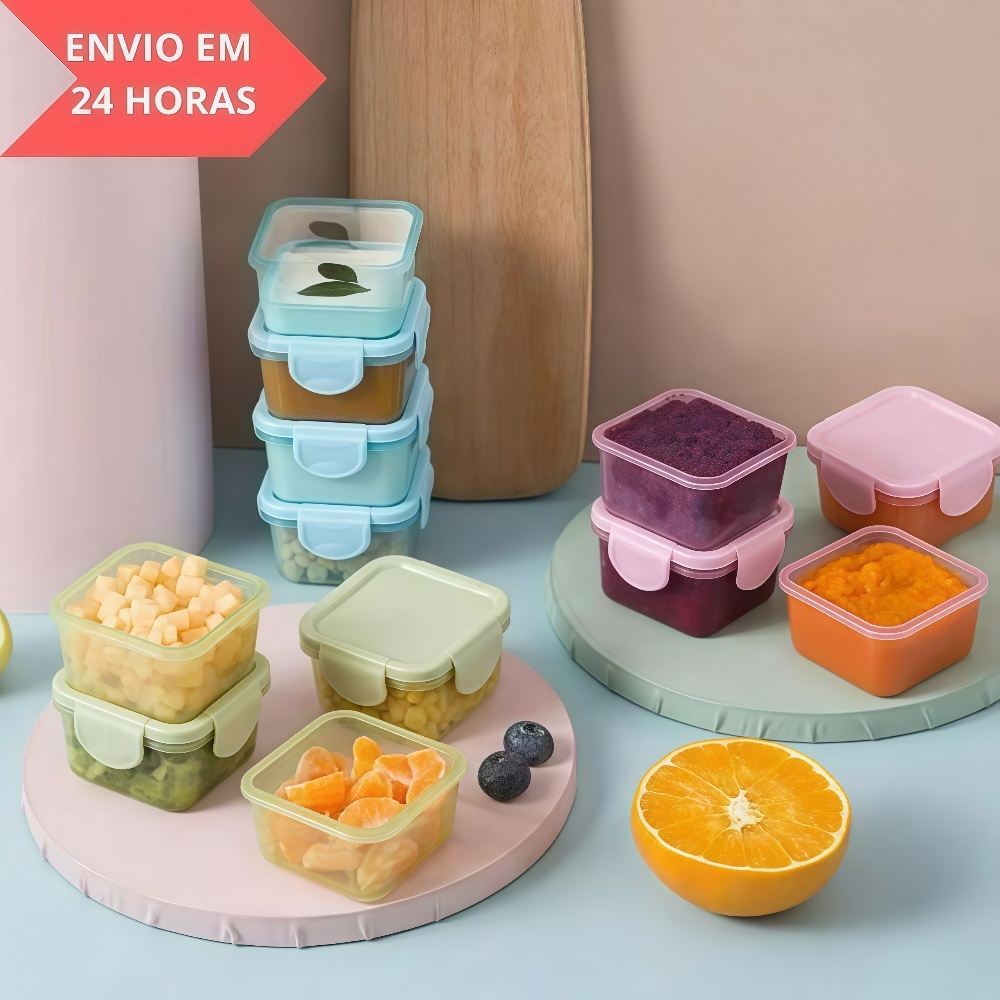 Kit c/ 8 Potinhos para armazenar Papinha Comida de