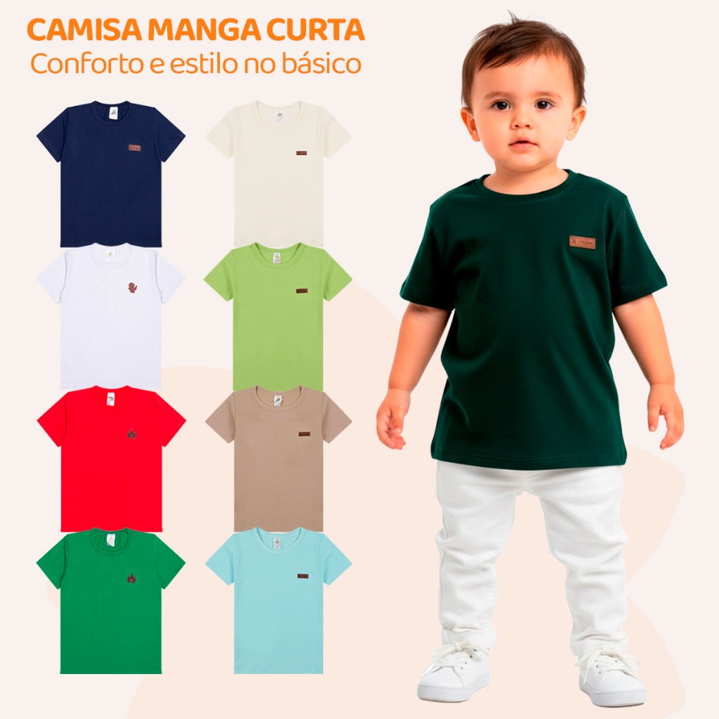 Camiseta Bebê Menino Básica Lisa Manga Curta Nen