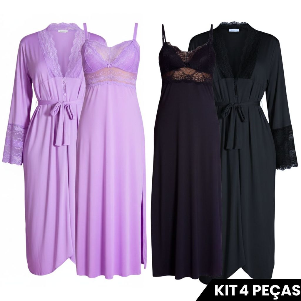 Kit 2 Camisolas Amamentação Longas 2 Robes Longo