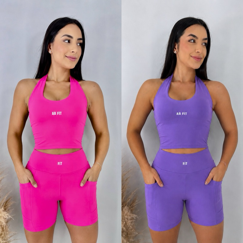 Conjunto Academia Fitness Short Com Bolso Corrida 
