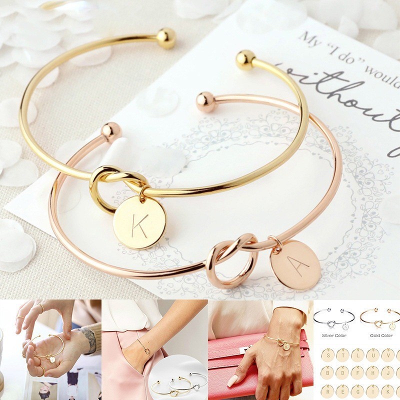 26 Letras Az Amor Nó Inicial Pulseira Macia Casal