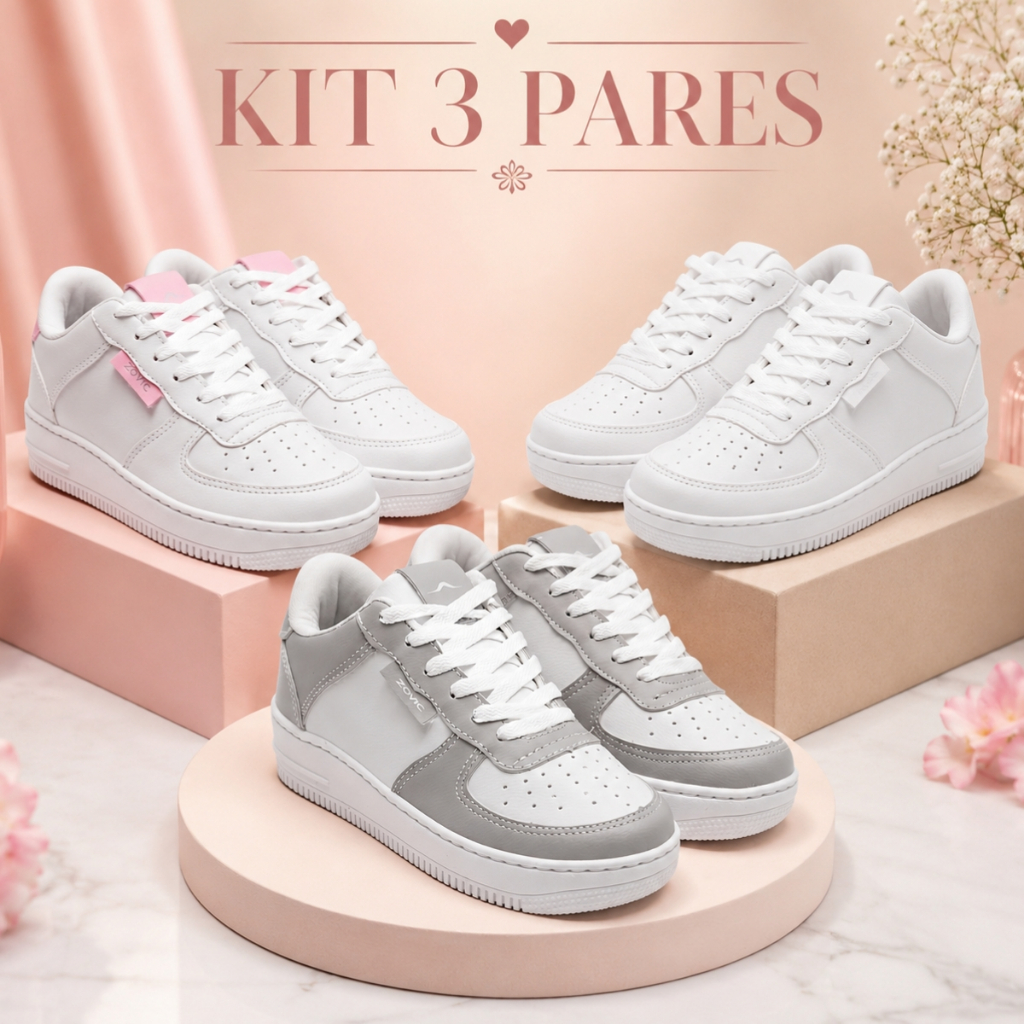 3 Pares Tênis Feminino Macio Ultraleve Street Sty