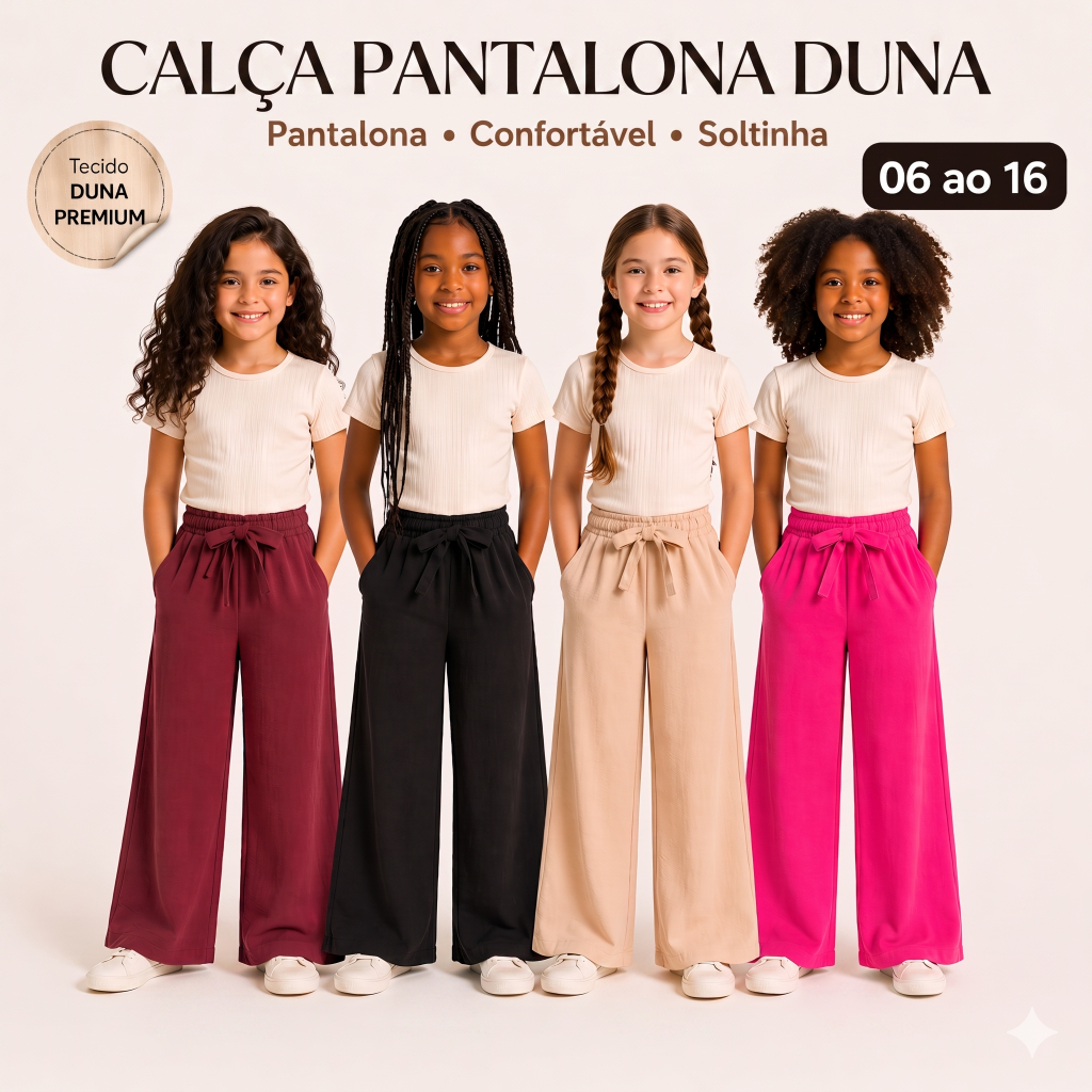 Calça Pantalona Infantil Feminina Reta Soltinha D