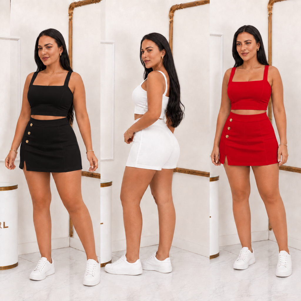 Conjunto Plus Size Feminino Cropped e Short Saia c