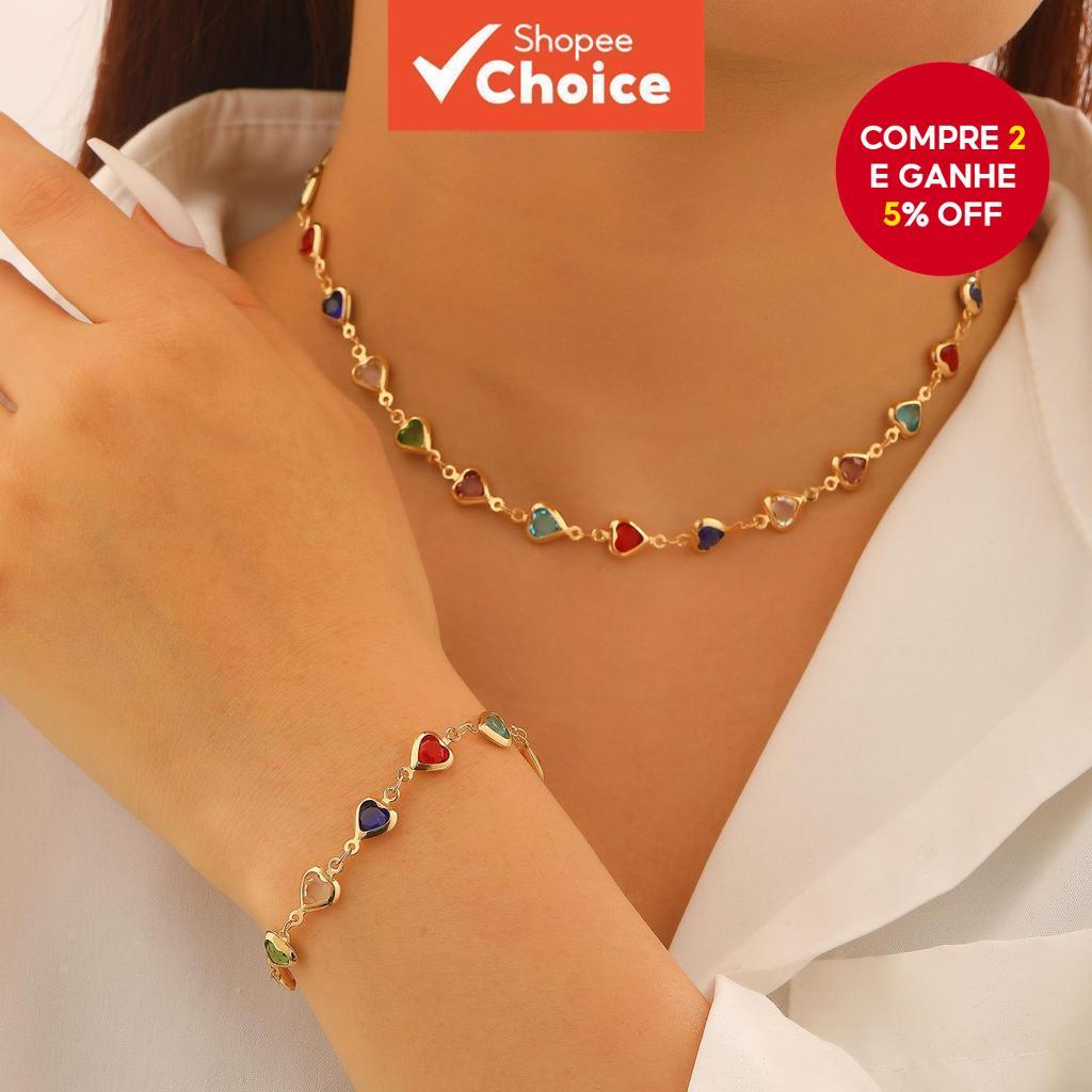 Conjunto De Pulseira De Colar De Corrente De Cora�