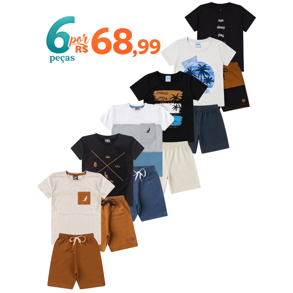 Kit 6 Peças Conjunto Infantil Menino Verão Bebê