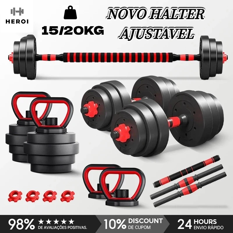 HEROI Kit Academia em Casa 15kg/20kg Halteres Ajus
