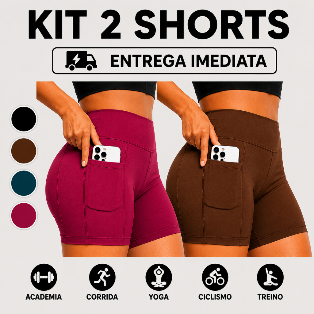 Kit com 2 Shorts Femininos Academia Suplex Premium