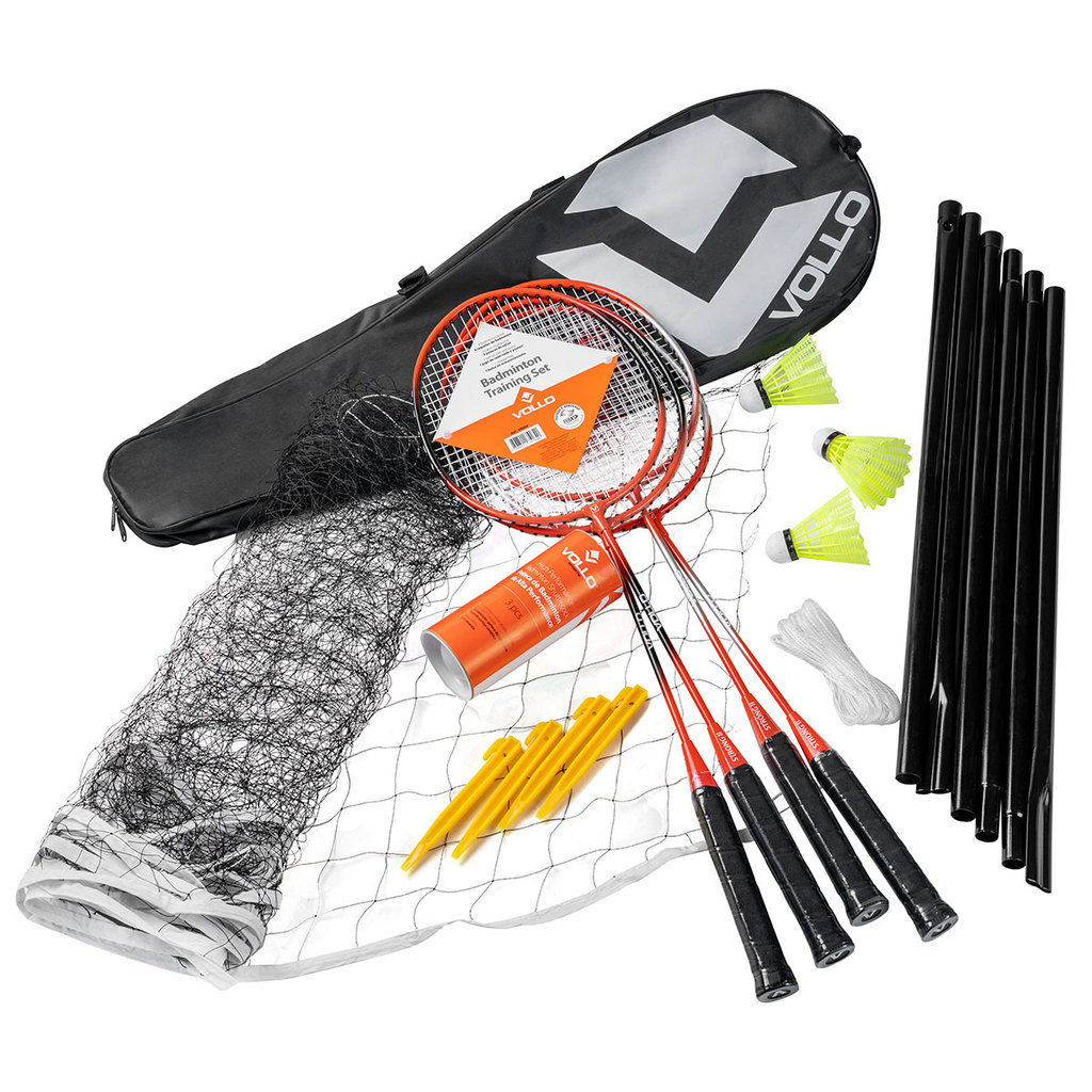 Kit Badminton Vollo 4 Raquetes 3 Petecas Nylon Red