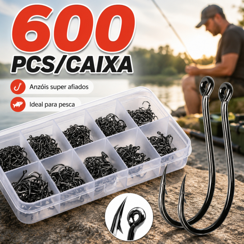 Kit Pesca: 600 Anzóis Chinu nos Tamanhos 3 ao 12 