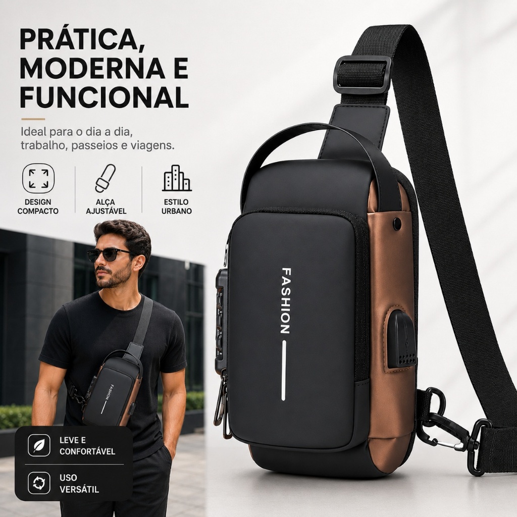 Mochila de Ombro Transversal Compacta Unilateral U