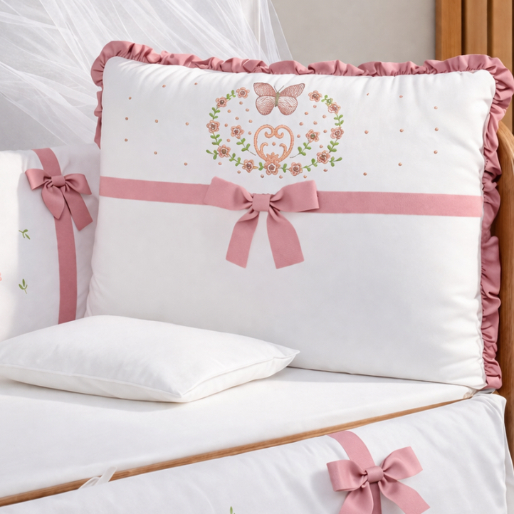 Kit Berço Menina Borboleta 10 Peças Rosê Bordad