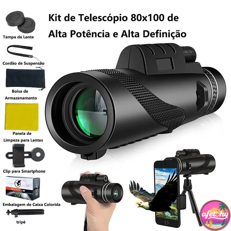 Telescópio HD portátil 80×100 com tripé &#