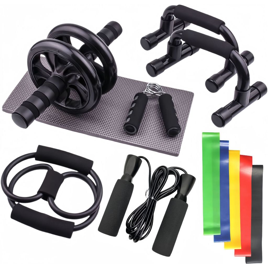 Kit Fitness 12 em 1 com Roda Abdominal, Flexão, C
