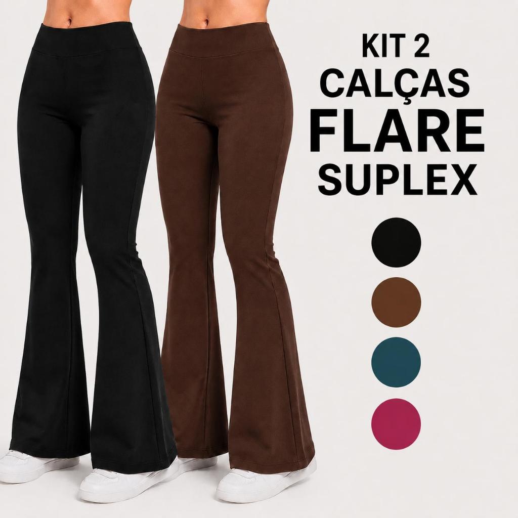 Kit 2 Calças Legging Flare Leg Bailarina Feminina