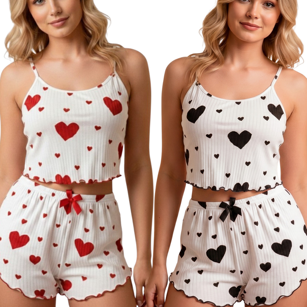 Kit 2 Pijamas Baby Doll Feminino Coração Short D