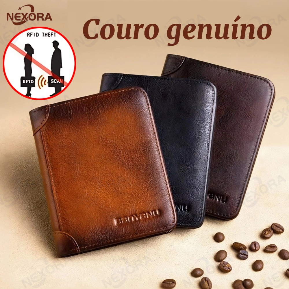 Carteira Antifurto Masculina De Couro Legítimo Vi