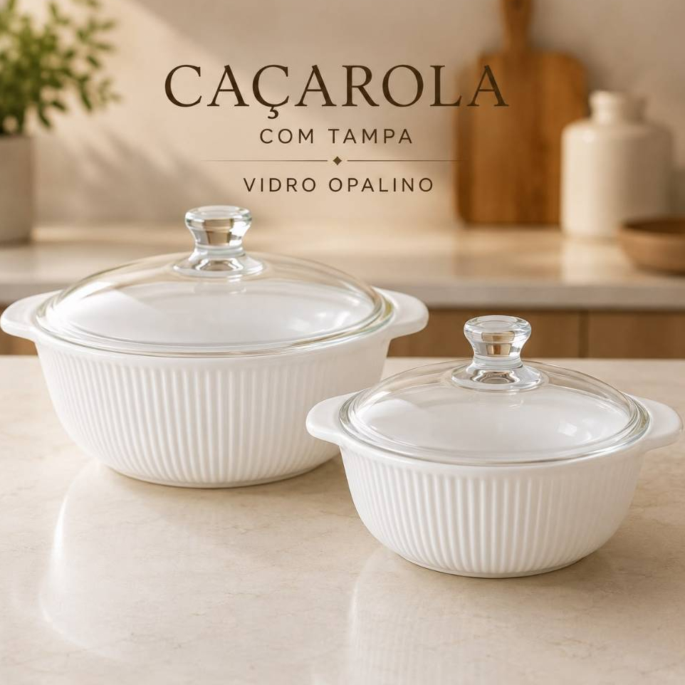 Caçarola/Tigela com Tampa Vidro Opalino Wolff 1L 