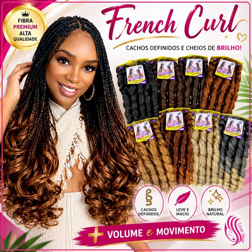 French Curl Pontas Onduladas Fibra Premium Trança